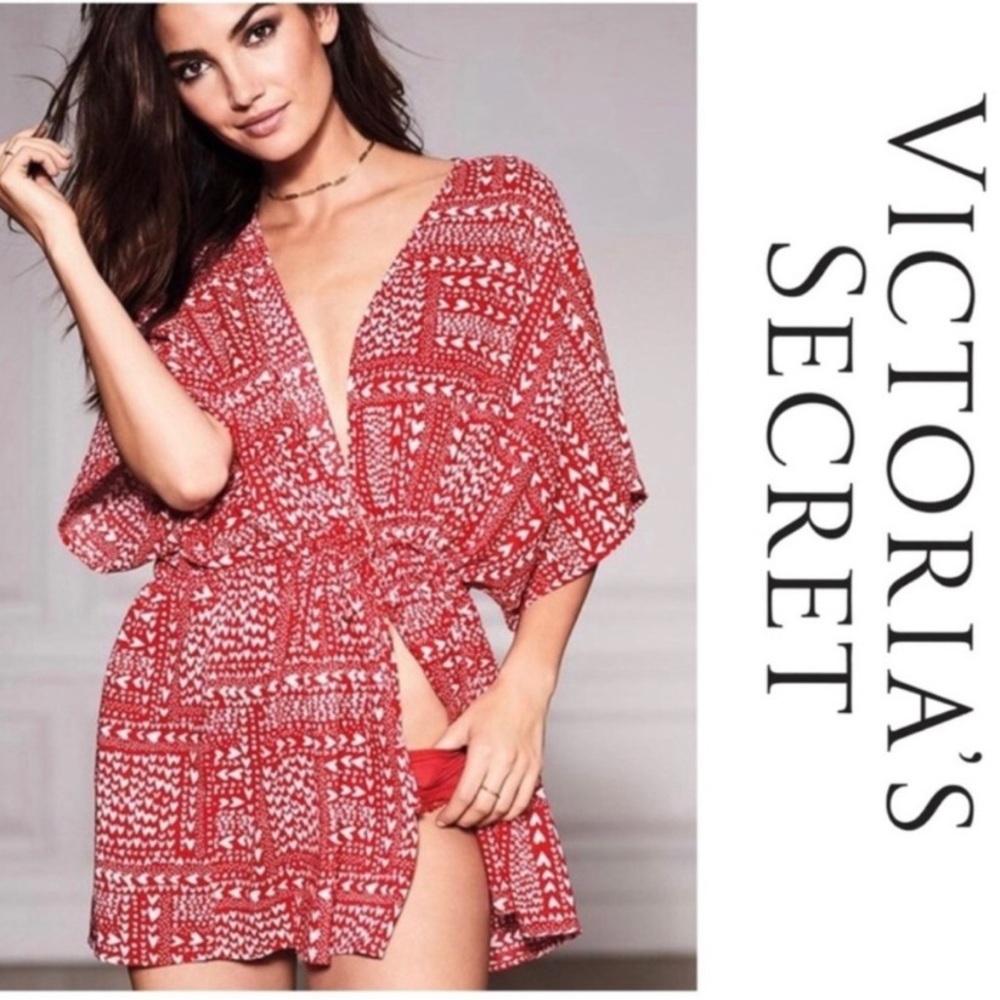 Victoria’s Secret Kimono Swim Coverup Valentine’s heart tunic duster short robe